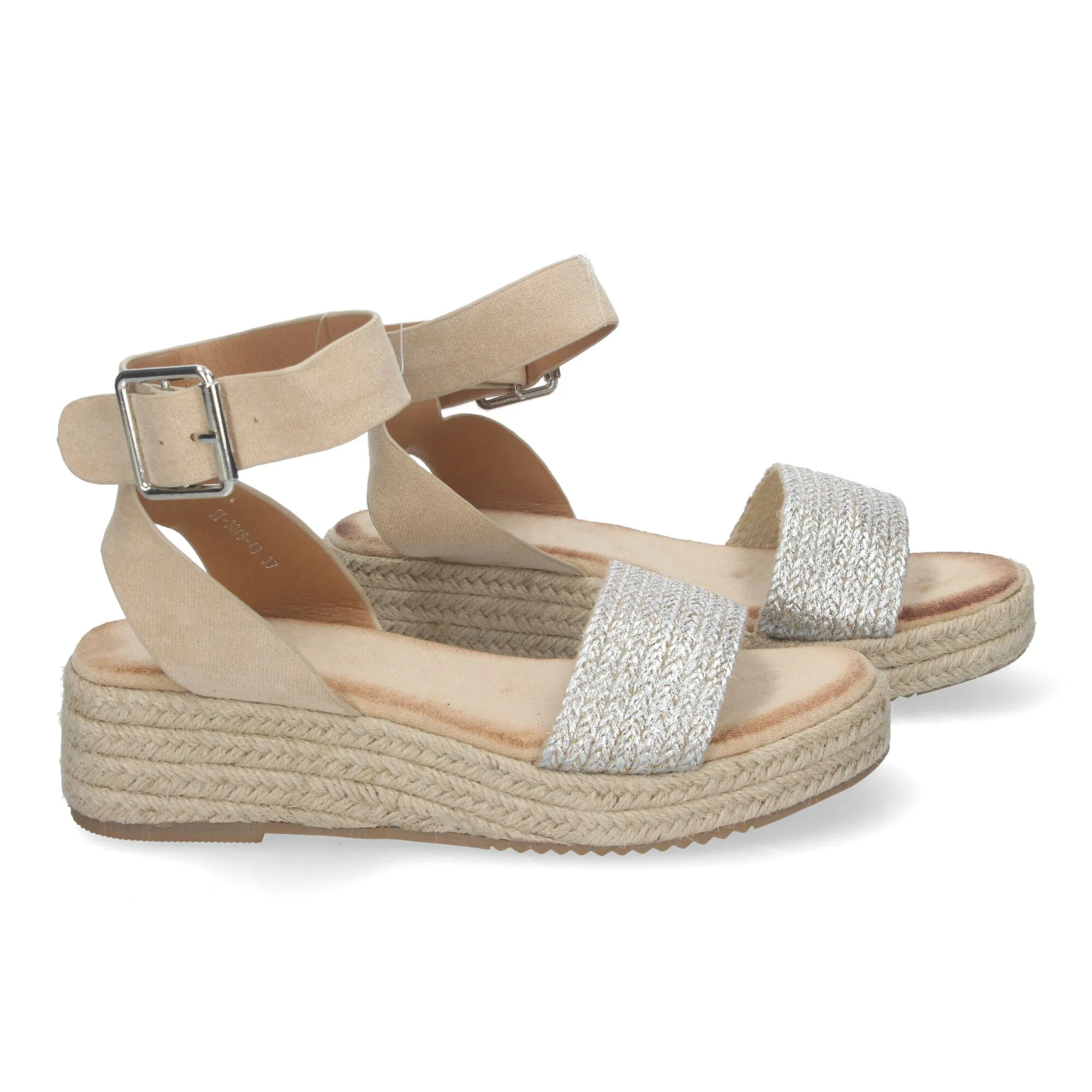 Sandalias de plataforma plateadas en yute para mujer SX-3Q48