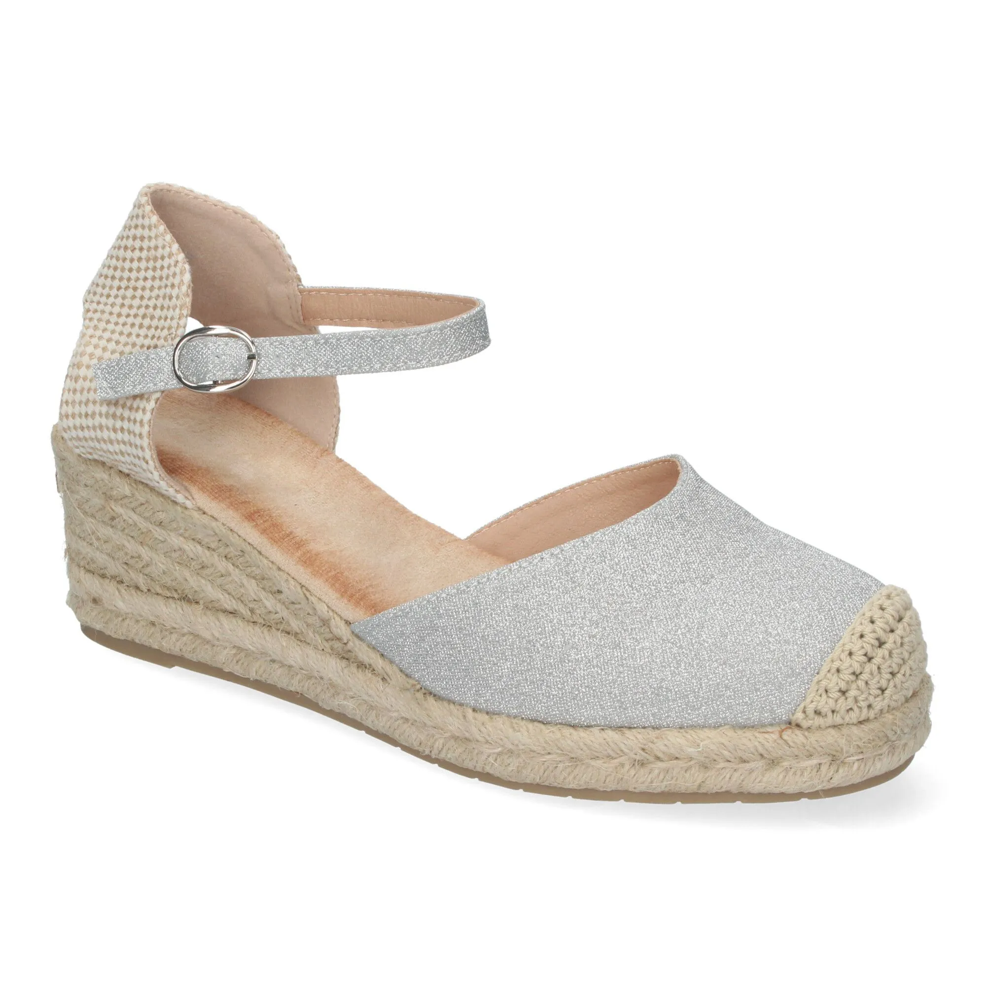 Sandalias plateadas de cuña en yute baja comodas para mujer CF-2372