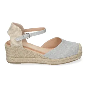 Sandalias plateadas de cuña en yute baja comodas para mujer CF-2372