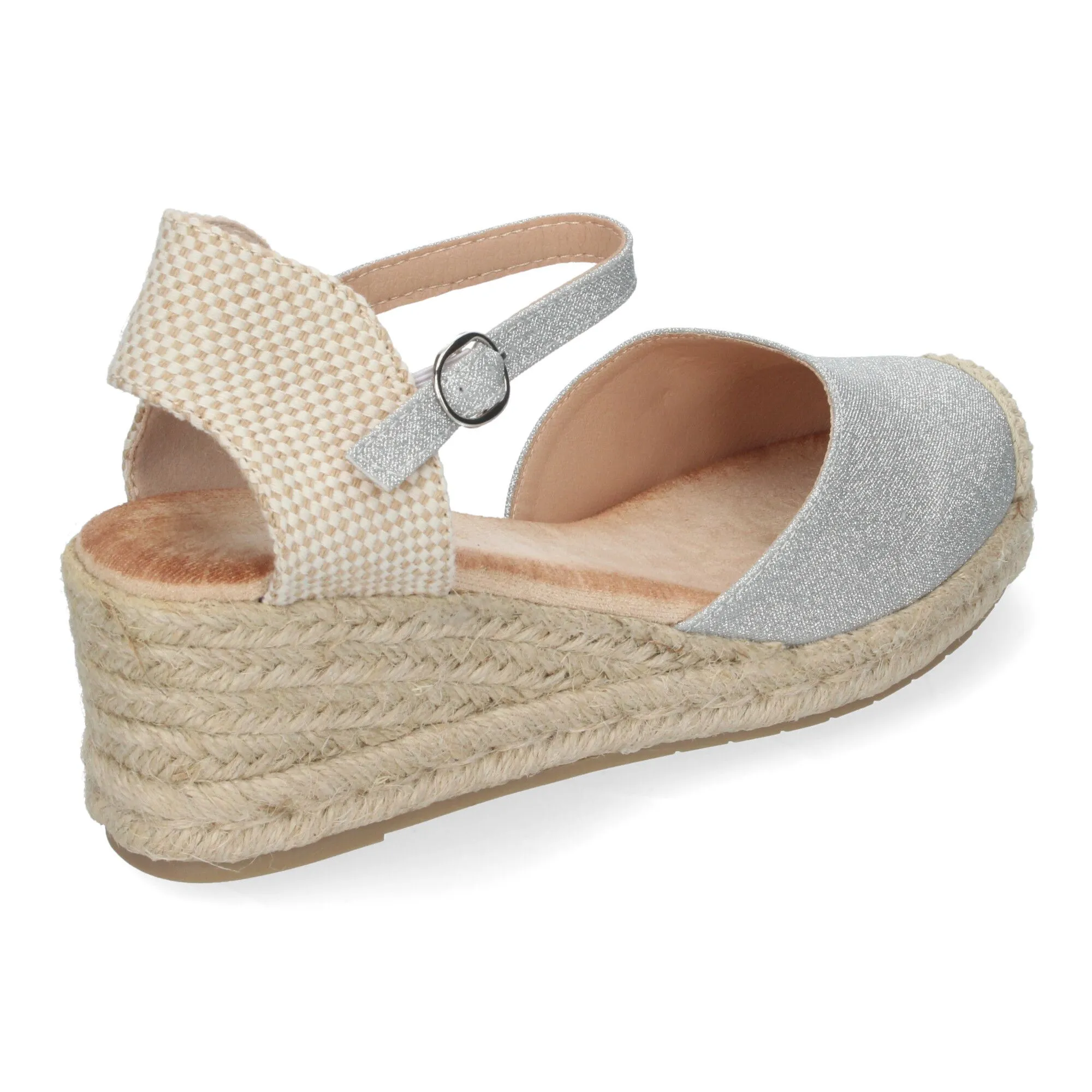 Sandalias plateadas de cuña en yute baja comodas para mujer CF-2372