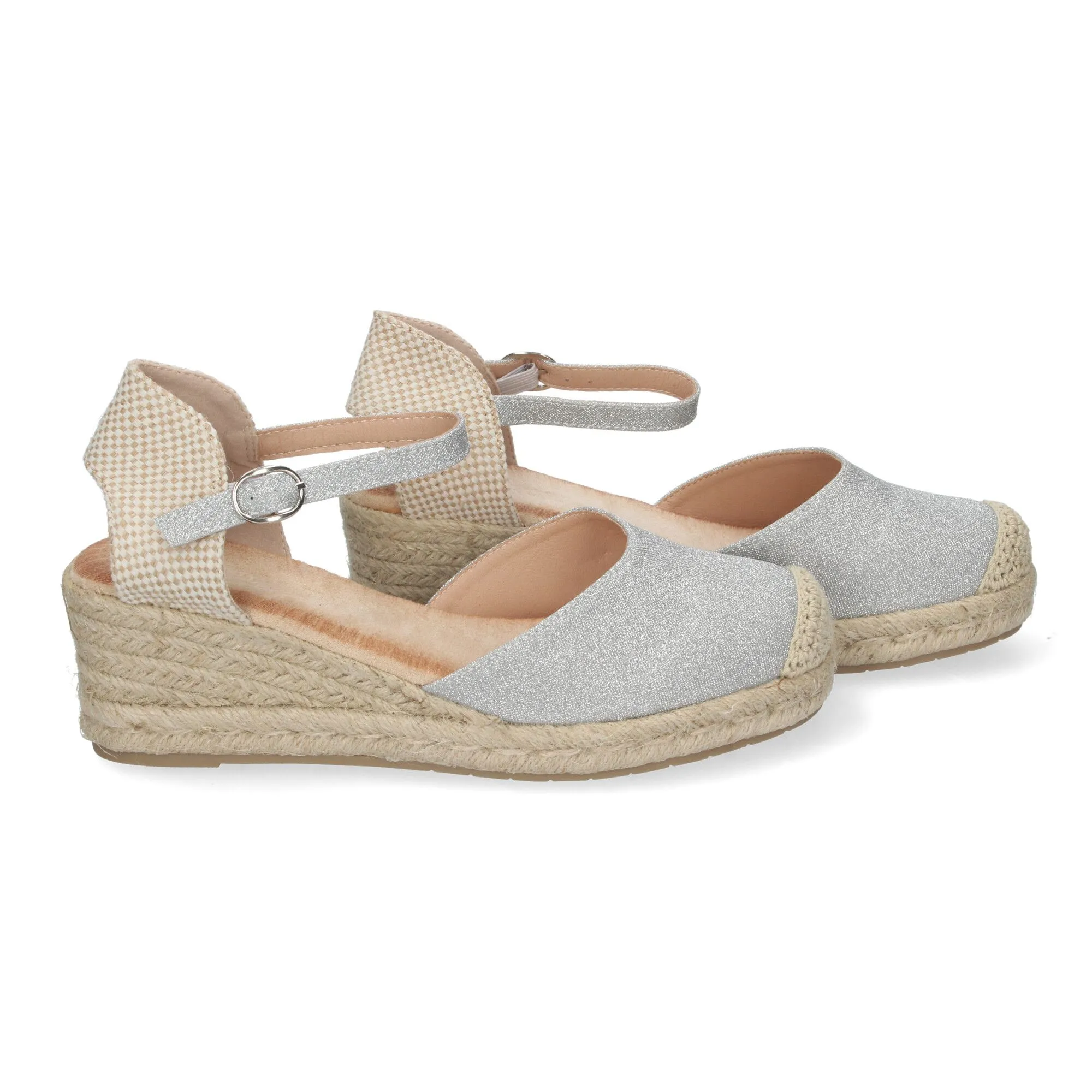 Sandalias plateadas de cuña en yute baja comodas para mujer CF-2372