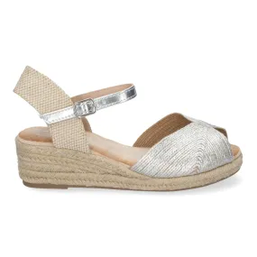 Sandalias plateadas de cuña en yute bajas para mujer XJY-4P1