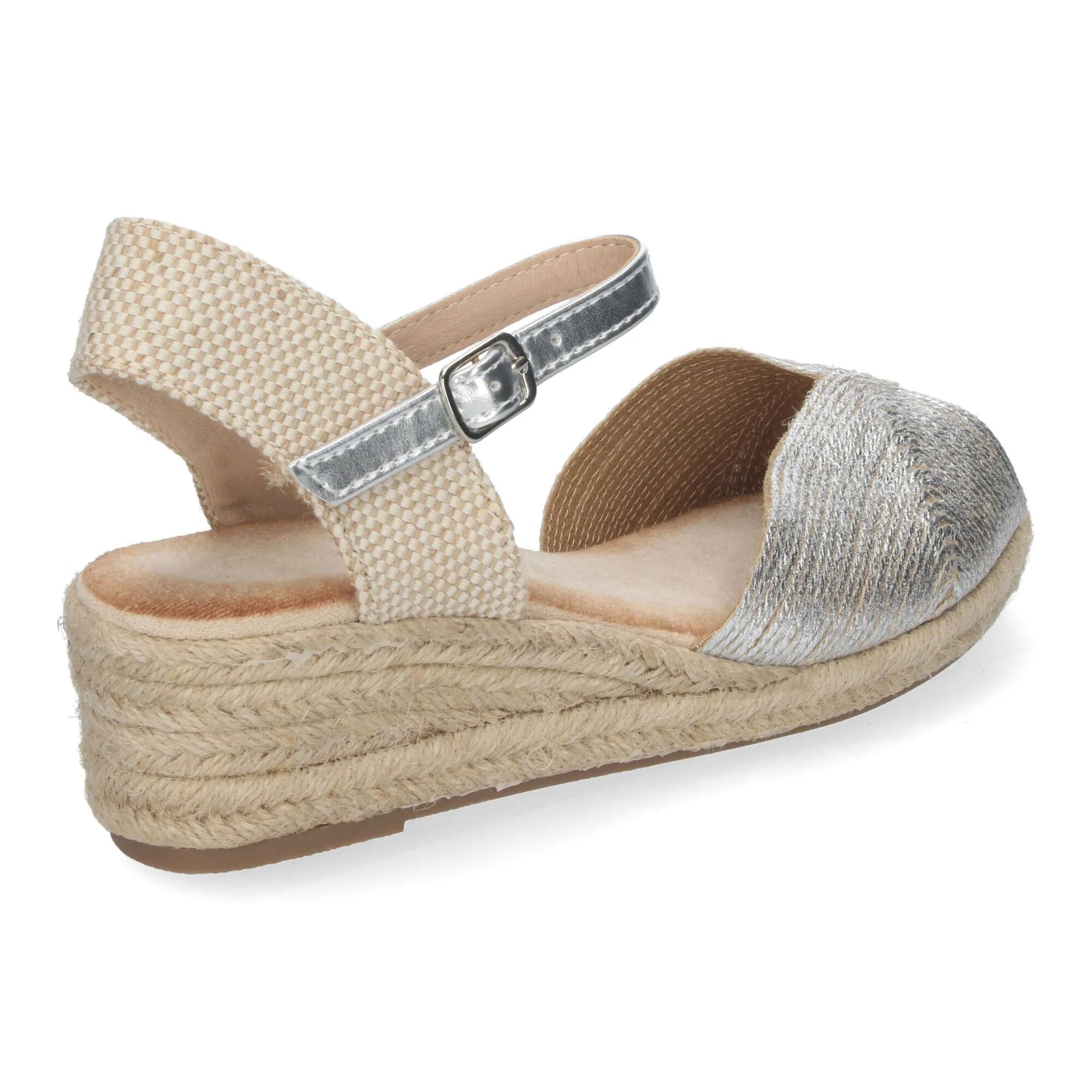 Sandalias plateadas de cuña en yute bajas para mujer XJY-4P1