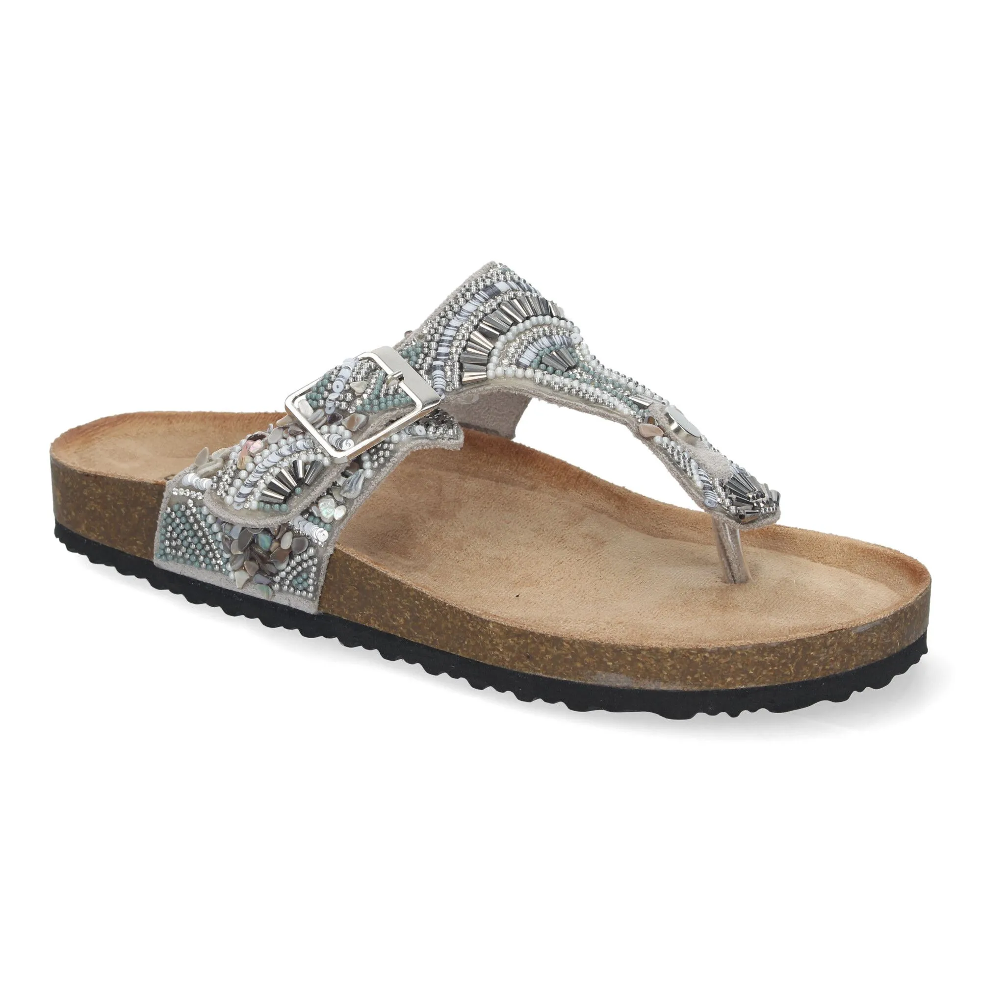 Sandalias plateadas planas estilo bio esclava para mujer AY-3066