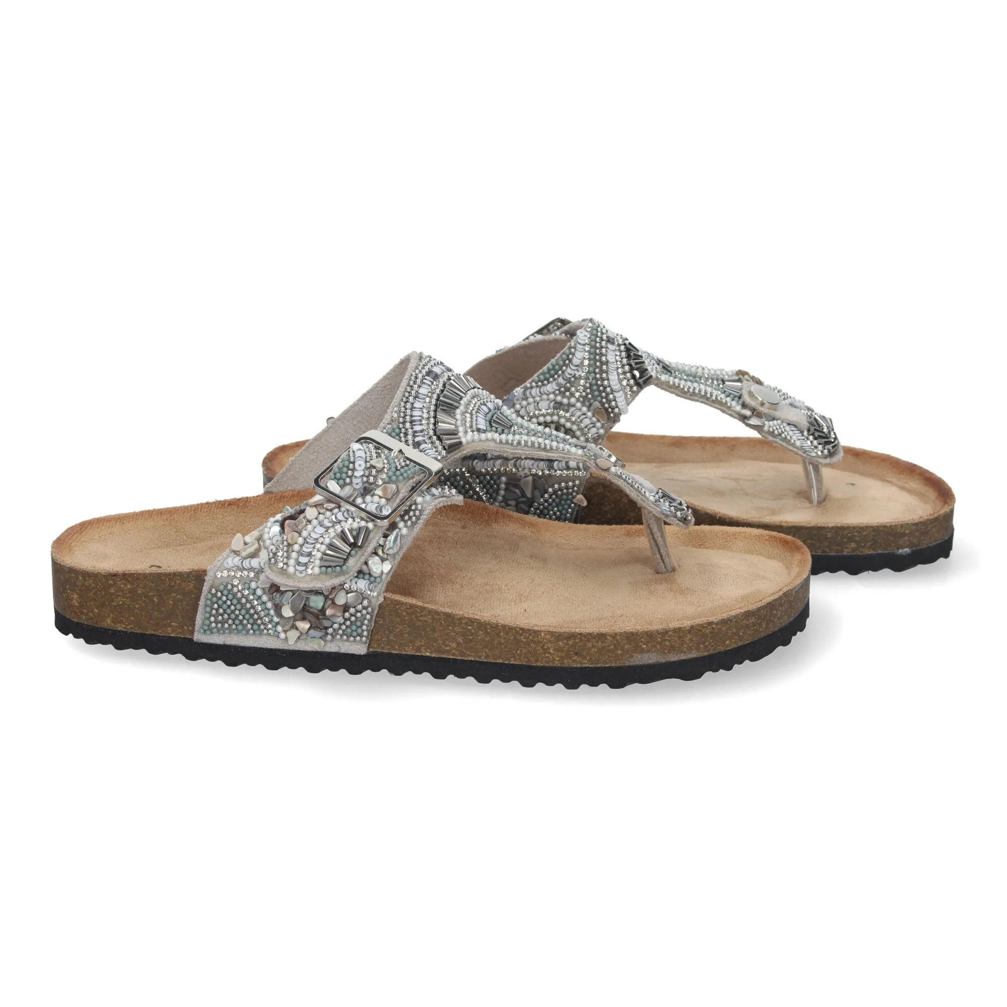 Sandalias plateadas planas estilo bio esclava para mujer AY-3066