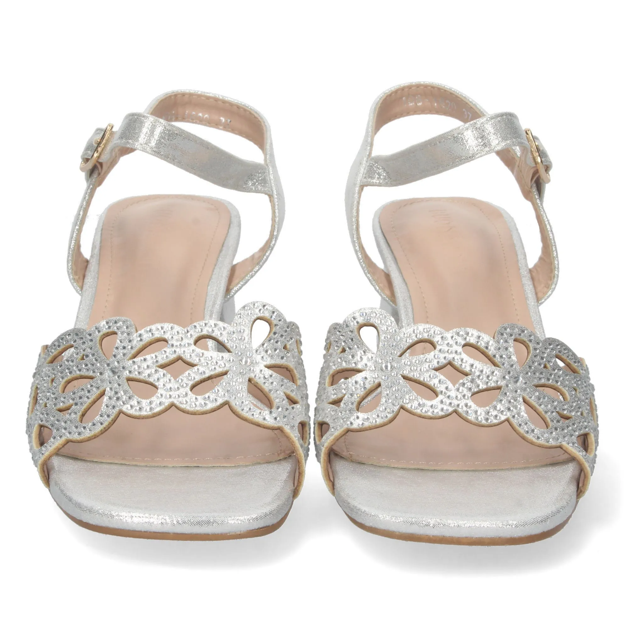 Sandalias strass mujer floral color plata