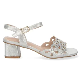 Sandalias strass mujer floral color plata