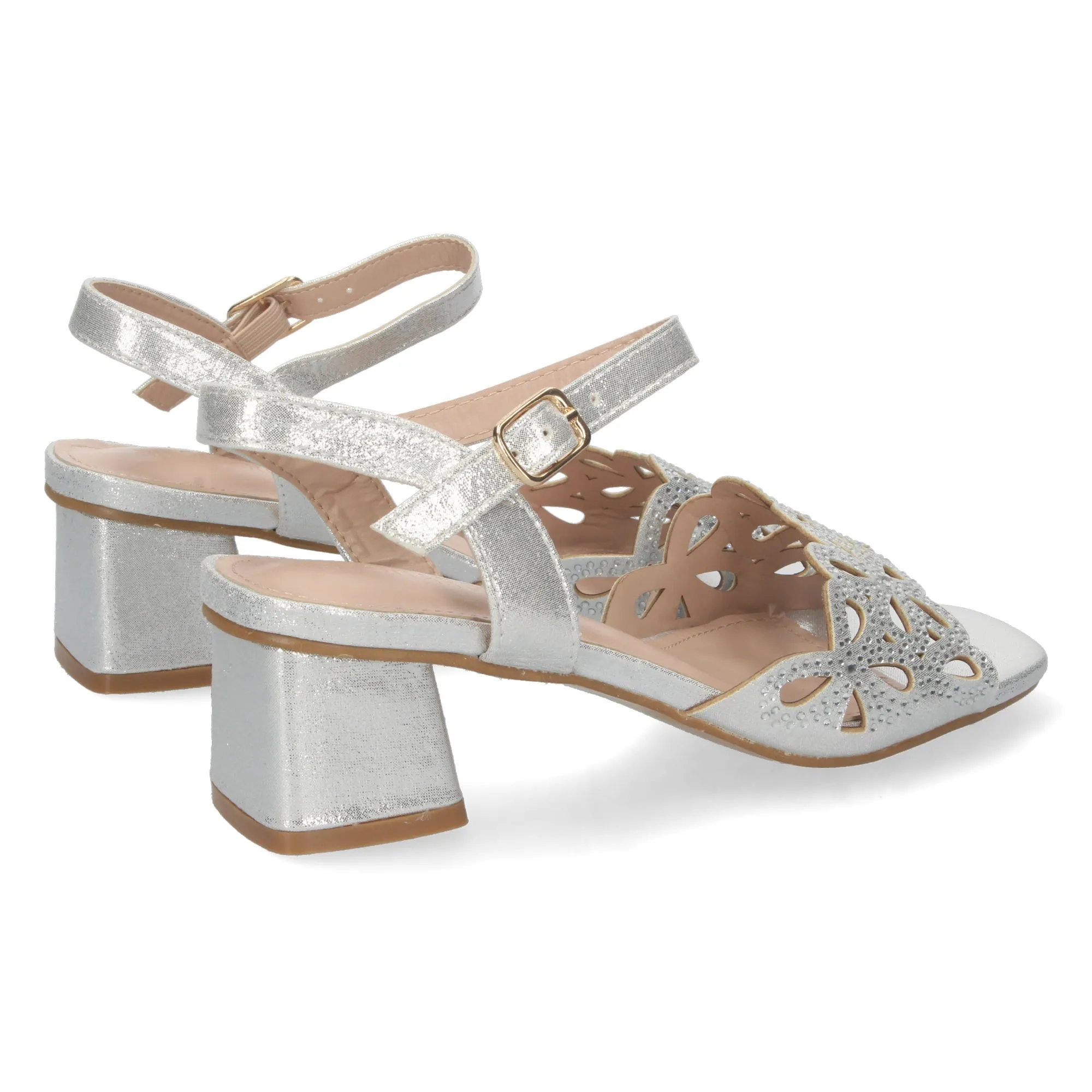 Sandalias strass mujer floral color plata