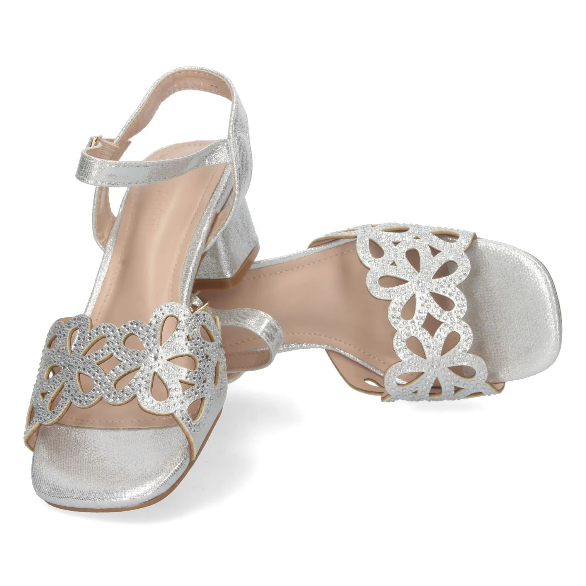 Sandalias strass mujer floral color plata