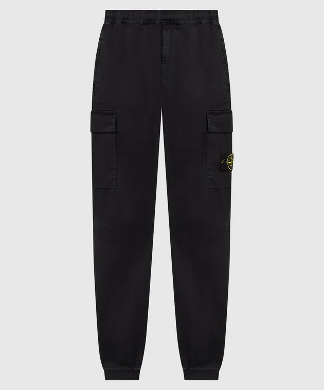 Stone Island Black cargo pants with removable logo patch