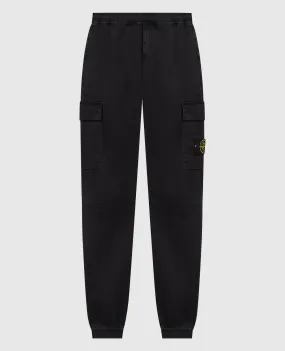 Stone Island Black cargo pants with removable logo patch