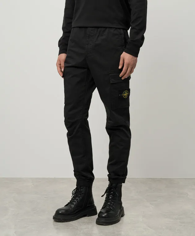 Stone Island Black cargo pants with removable logo patch