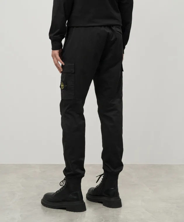 Stone Island Black cargo pants with removable logo patch