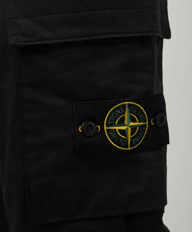 Stone Island Black cargo pants with removable logo patch