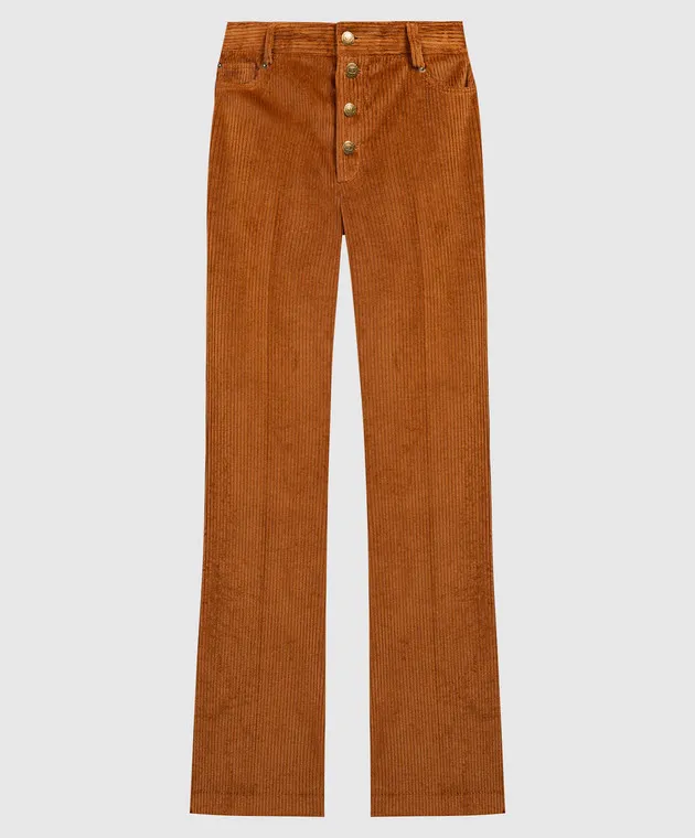 Twinset Brown corduroy flared pants with metallic logo