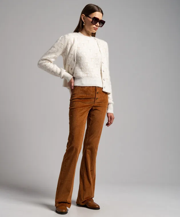 Twinset Brown corduroy flared pants with metallic logo