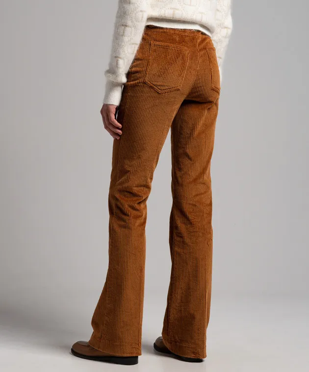 Twinset Brown corduroy flared pants with metallic logo