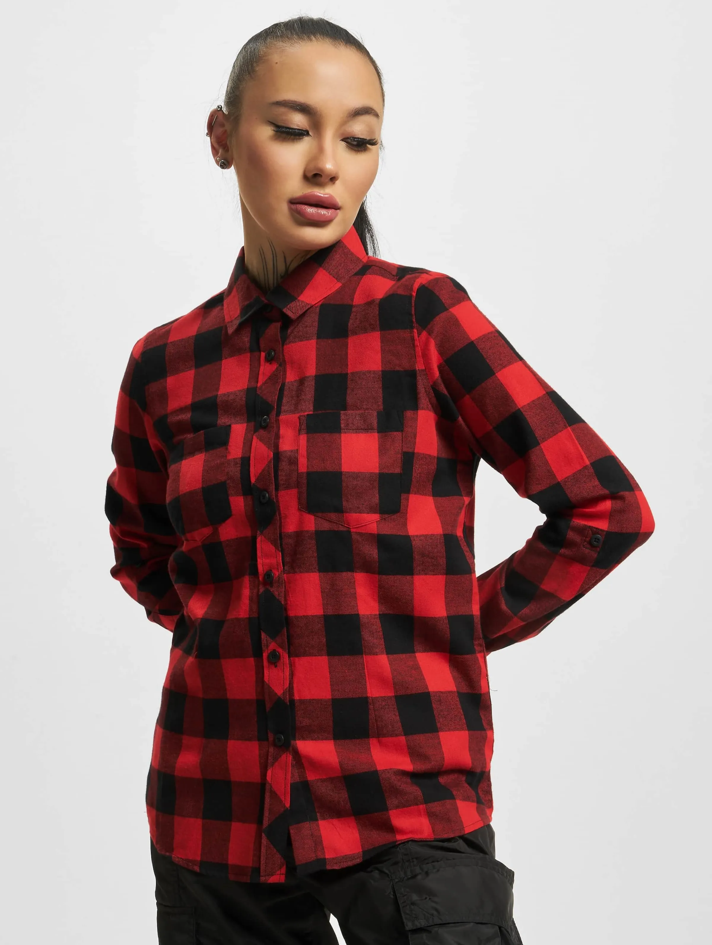 Urban Classics Ladies Turnup Checked Flanell Hemden