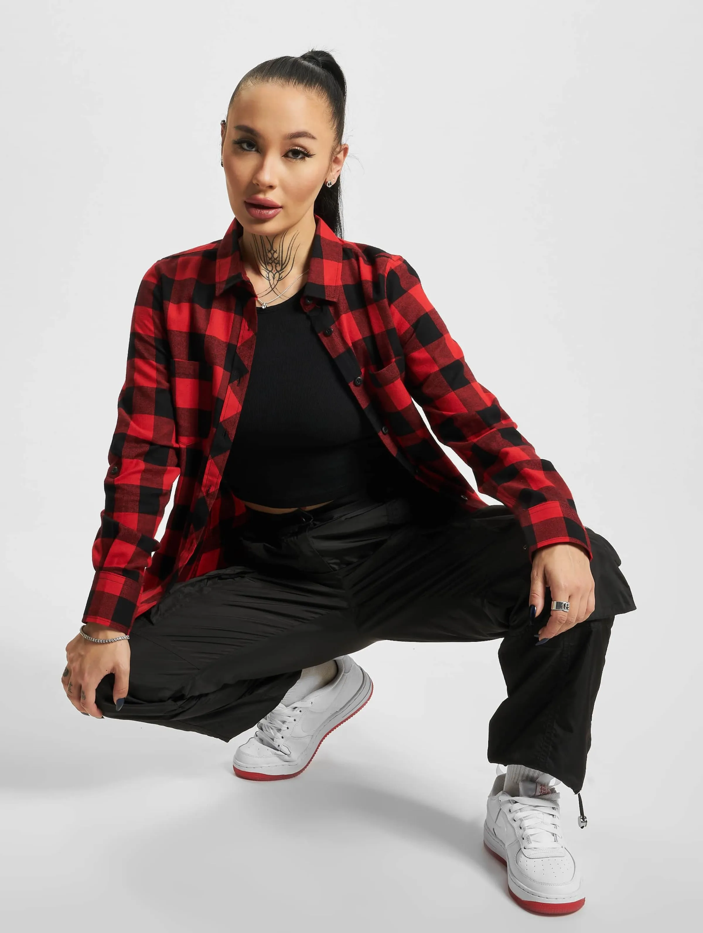 Urban Classics Ladies Turnup Checked Flanell Hemden