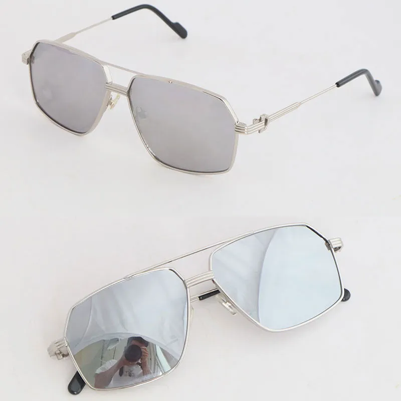 Venta al por mayor de gafas de sol para hombre de estilo metálico para mujer, gafas cuadradas grandes de plata de 18 quilates, l