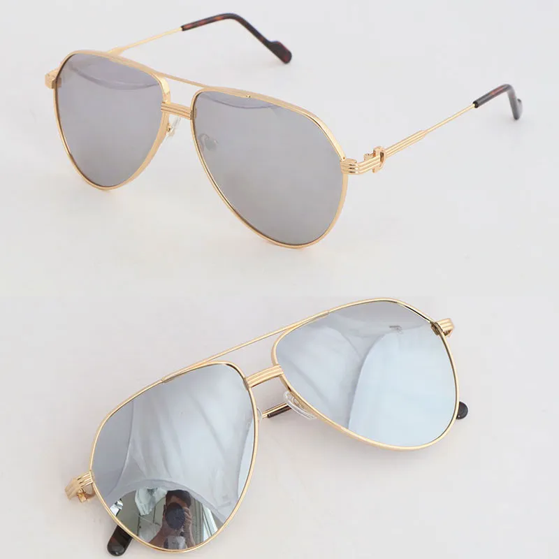 Venta al por mayor de gafas de sol para hombre de estilo metálico para mujer, gafas cuadradas grandes de plata de 18 quilates, l