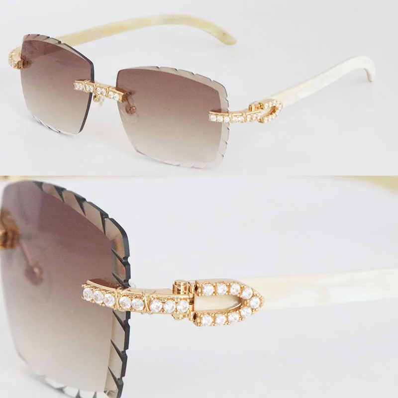 Venta al por mayor Genuino Cuerno de búfalo natural Gafas de sol sin montura 2.6 quilates Conjunto de diamantes Gafas Mujer Homb