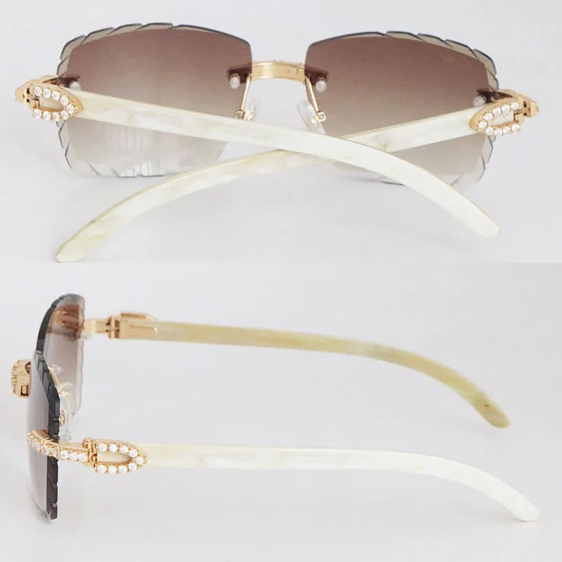 Venta al por mayor Genuino Cuerno de búfalo natural Gafas de sol sin montura 2.6 quilates Conjunto de diamantes Gafas Mujer Homb