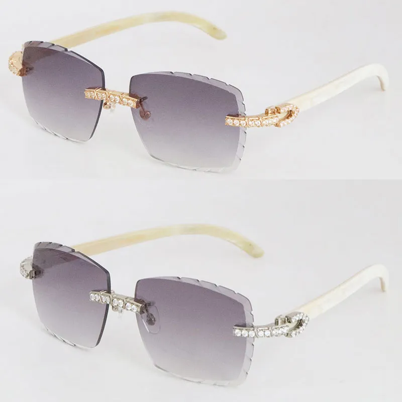 Venta al por mayor Genuino Cuerno de búfalo natural Gafas de sol sin montura 2.6 quilates Conjunto de diamantes Gafas Mujer Homb