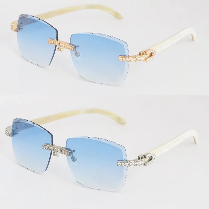 Venta al por mayor Genuino Cuerno de búfalo natural Gafas de sol sin montura 2.6 quilates Conjunto de diamantes Gafas Mujer Homb