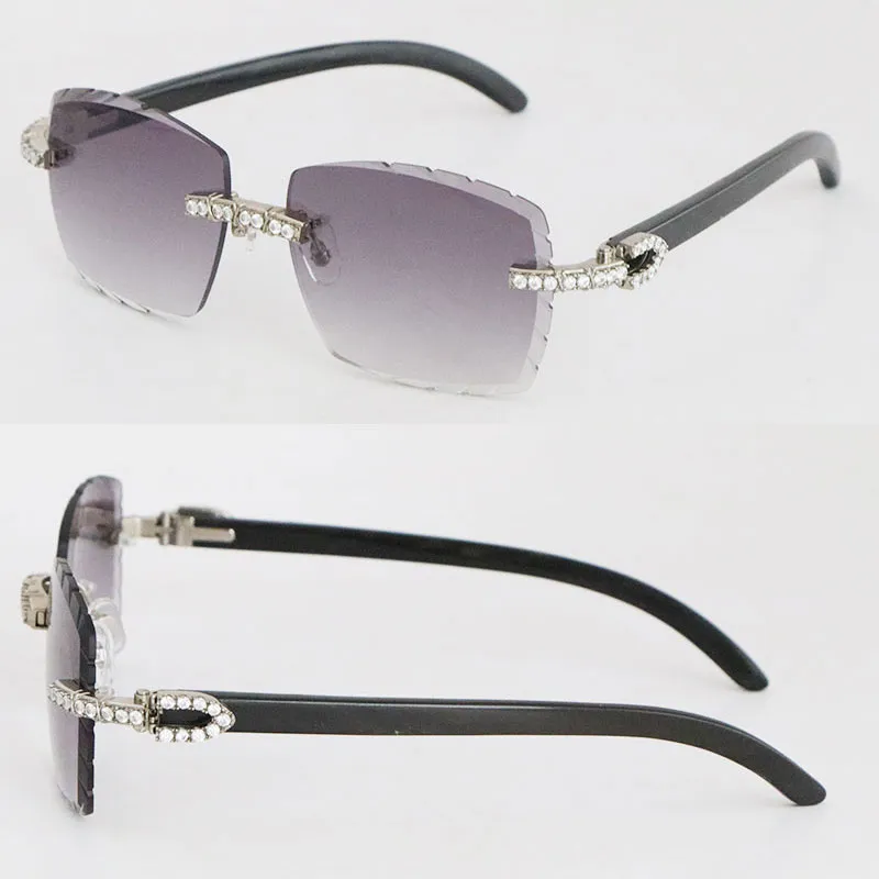 Venta al por mayor Genuino Cuerno de búfalo natural Gafas de sol sin montura 2.6 quilates Conjunto de diamantes Gafas Mujer Homb