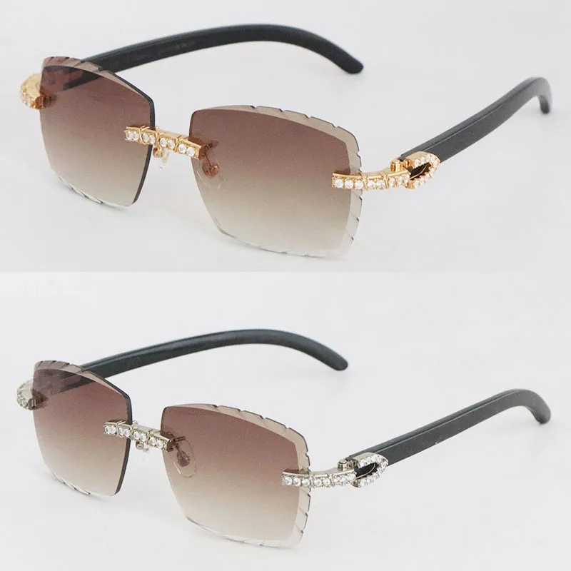 Venta al por mayor Genuino Cuerno de búfalo natural Gafas de sol sin montura 2.6 quilates Conjunto de diamantes Gafas Mujer Homb