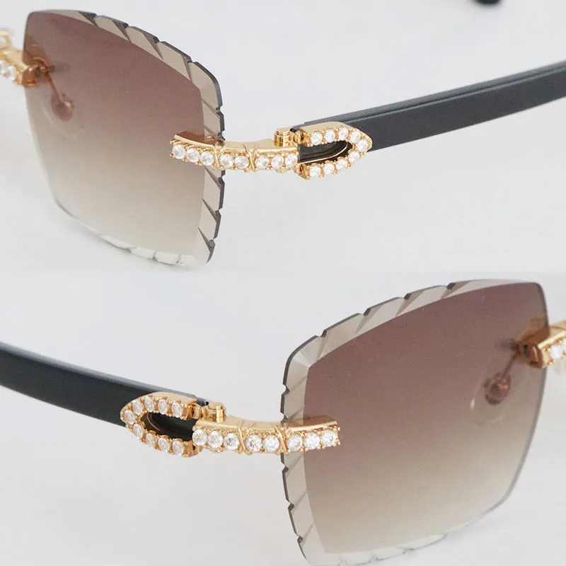 Venta al por mayor Genuino Cuerno de búfalo natural Gafas de sol sin montura 2.6 quilates Conjunto de diamantes Gafas Mujer Homb