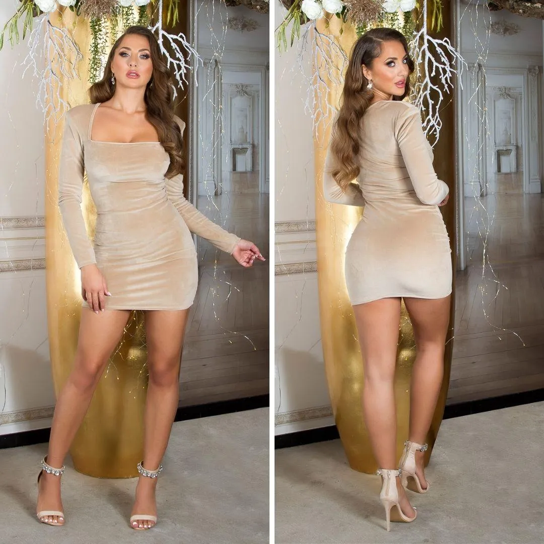 Vestido Ajustado Aterciopelado Beige 