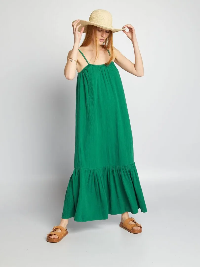 Vestido largo con tirantes trenzados - VERDE