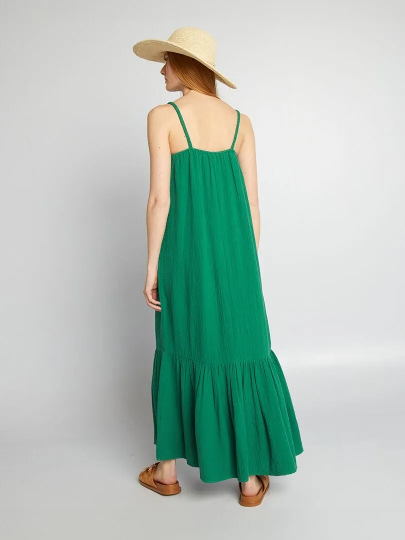 Vestido largo con tirantes trenzados - VERDE