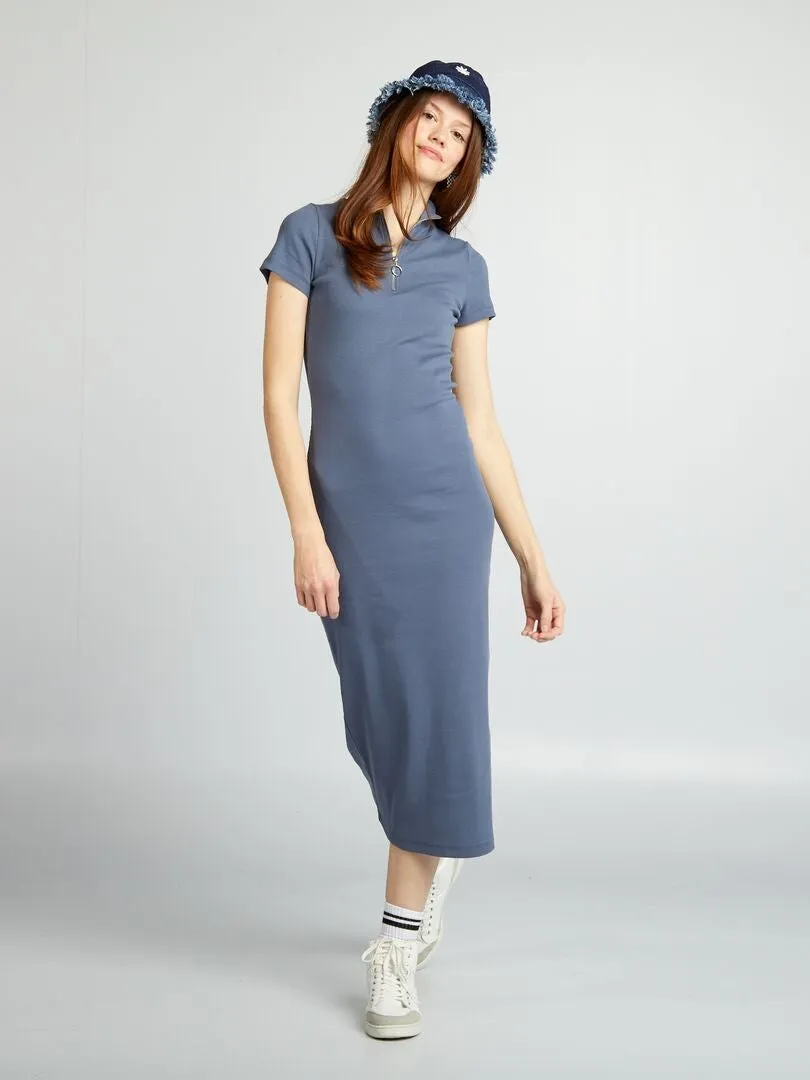 Vestido midi de punto de canalé - AZUL