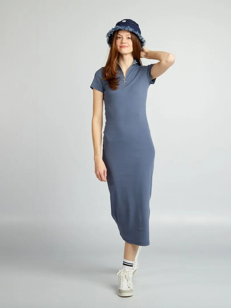 Vestido midi de punto de canalé - AZUL