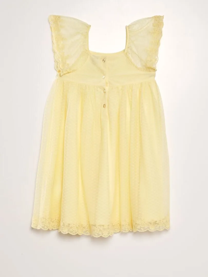 Vestido trapecio de tul de plumeti - AMARILLO