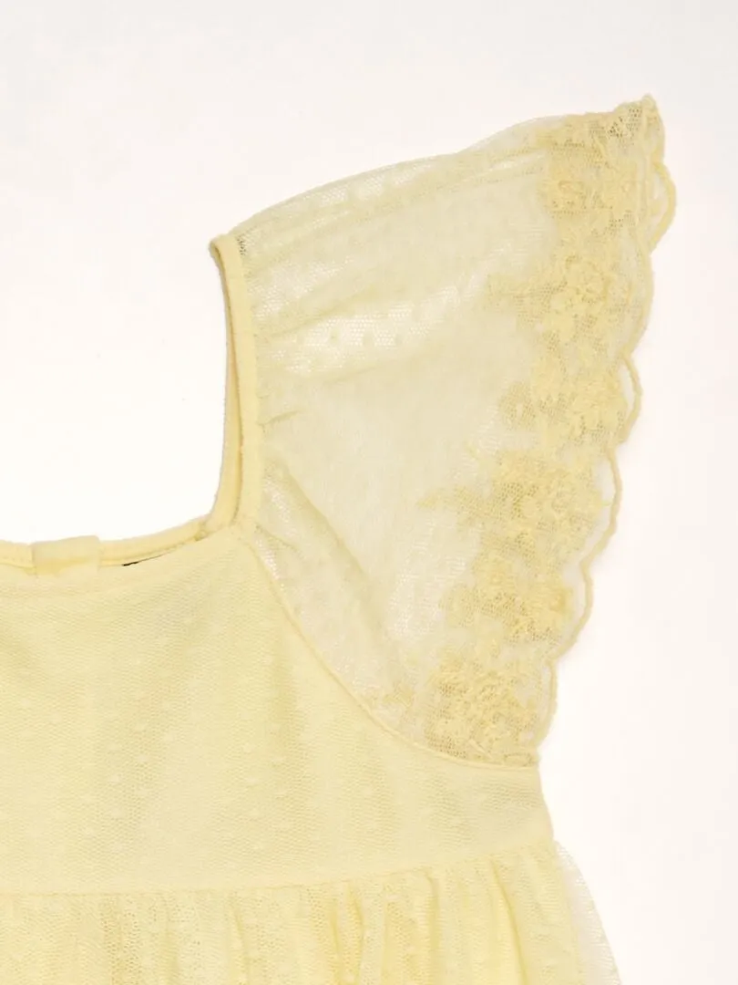 Vestido trapecio de tul de plumeti - AMARILLO