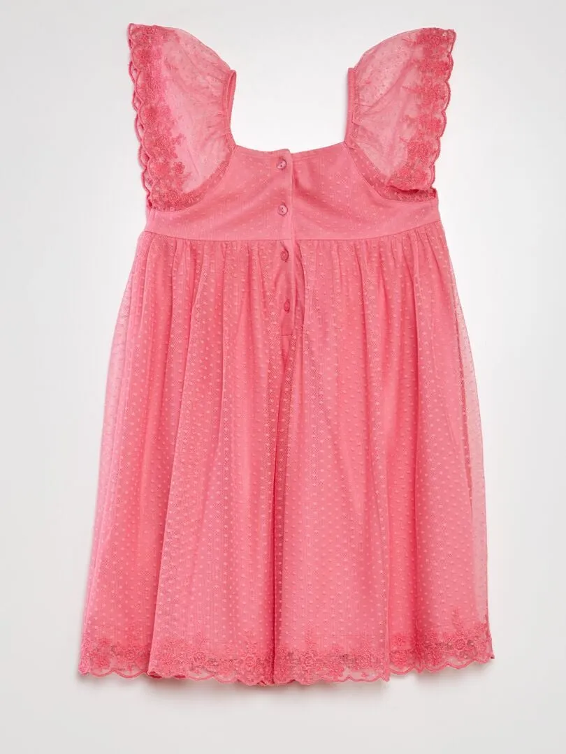 Vestido trapecio de tul de plumeti - rosa