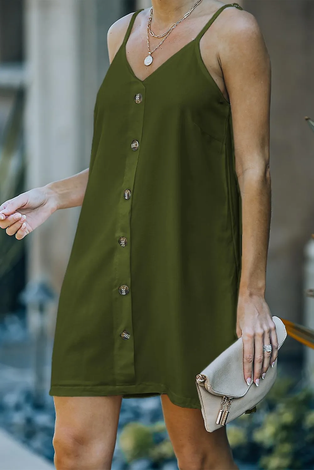 Vestido verde abotonado para mujer