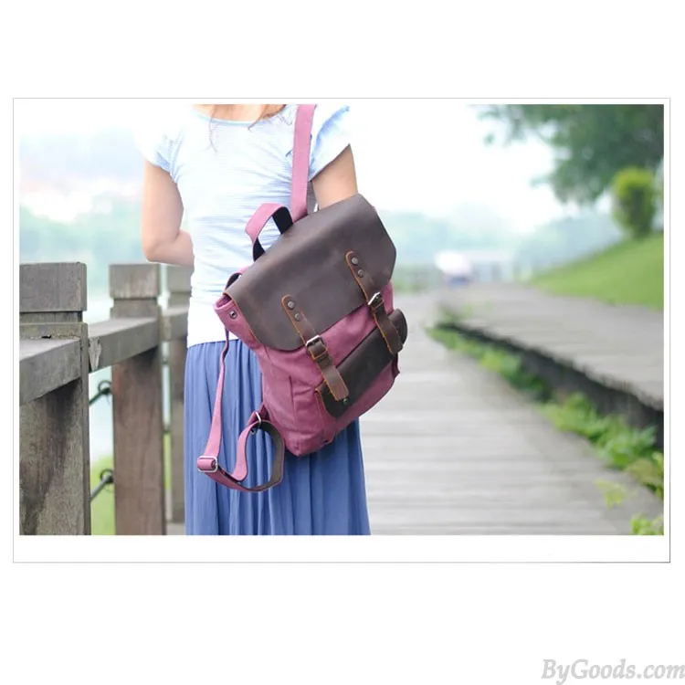 Vintage Style Leisure College Women Bag Leather Travel Backpack