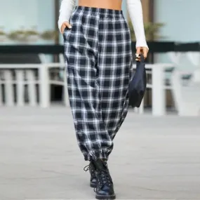 Women Plaid Bottoms Lounge Beach Pants Wide Leg Trousers