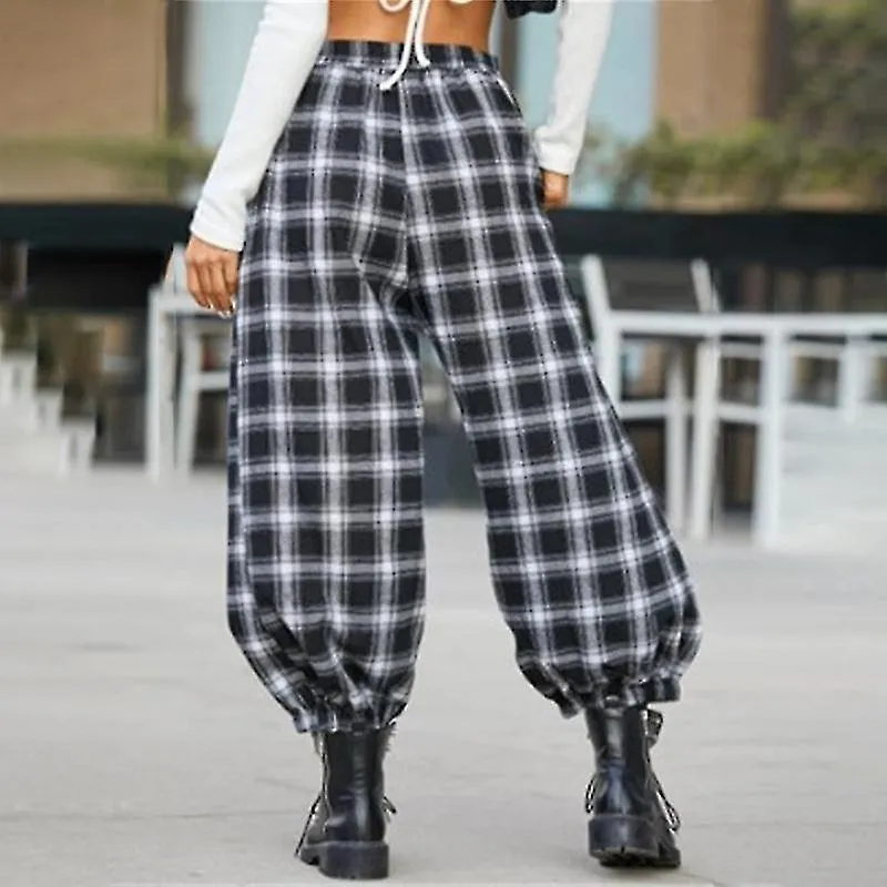 Women Plaid Bottoms Lounge Beach Pants Wide Leg Trousers