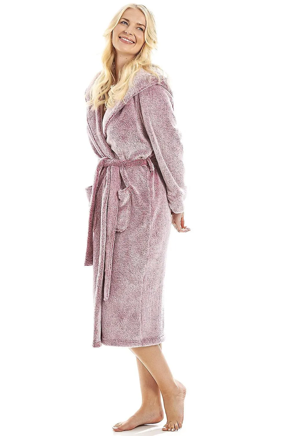 WOMEN'S CAMILLE WOMEN'S FULL LENGTH BATHROBE IN BURGUNDY DEEP PILE DRESSING GOWN  22/24