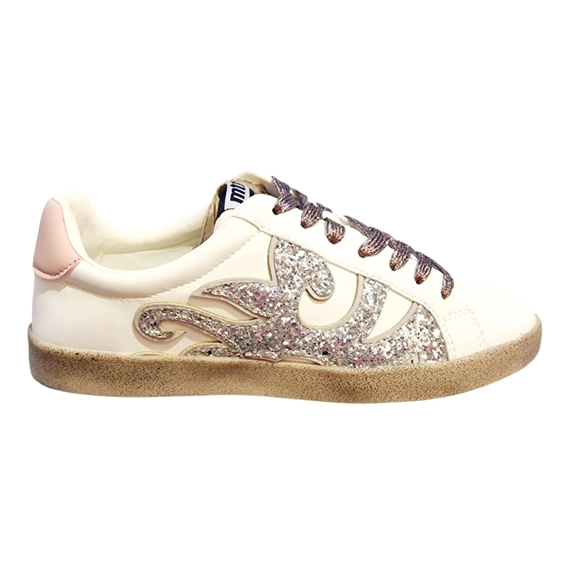 ZAPATILLAS MUSTANG MUJER SUELA CASCO CORDONES BRILLO BLANCO