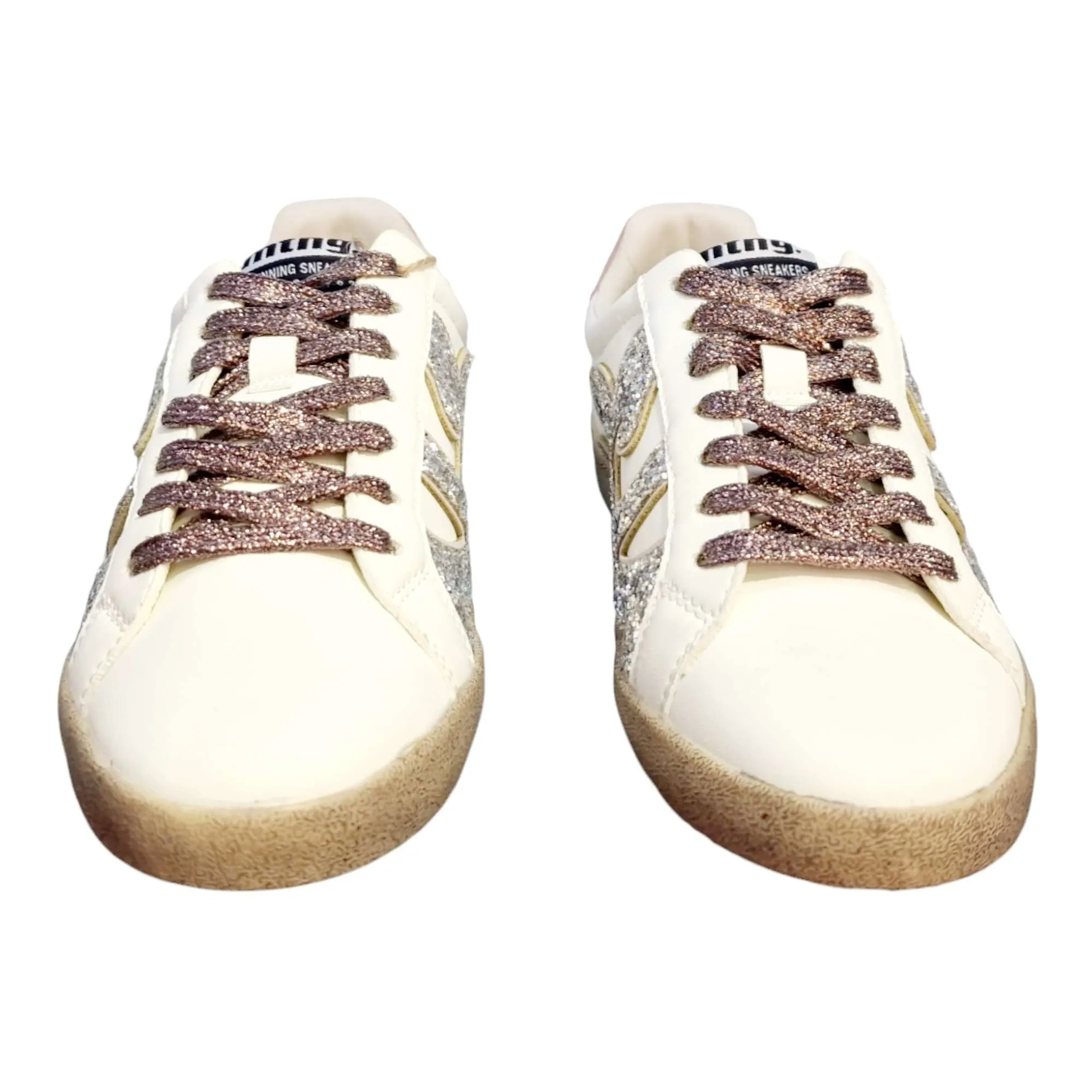 ZAPATILLAS MUSTANG MUJER SUELA CASCO CORDONES BRILLO BLANCO