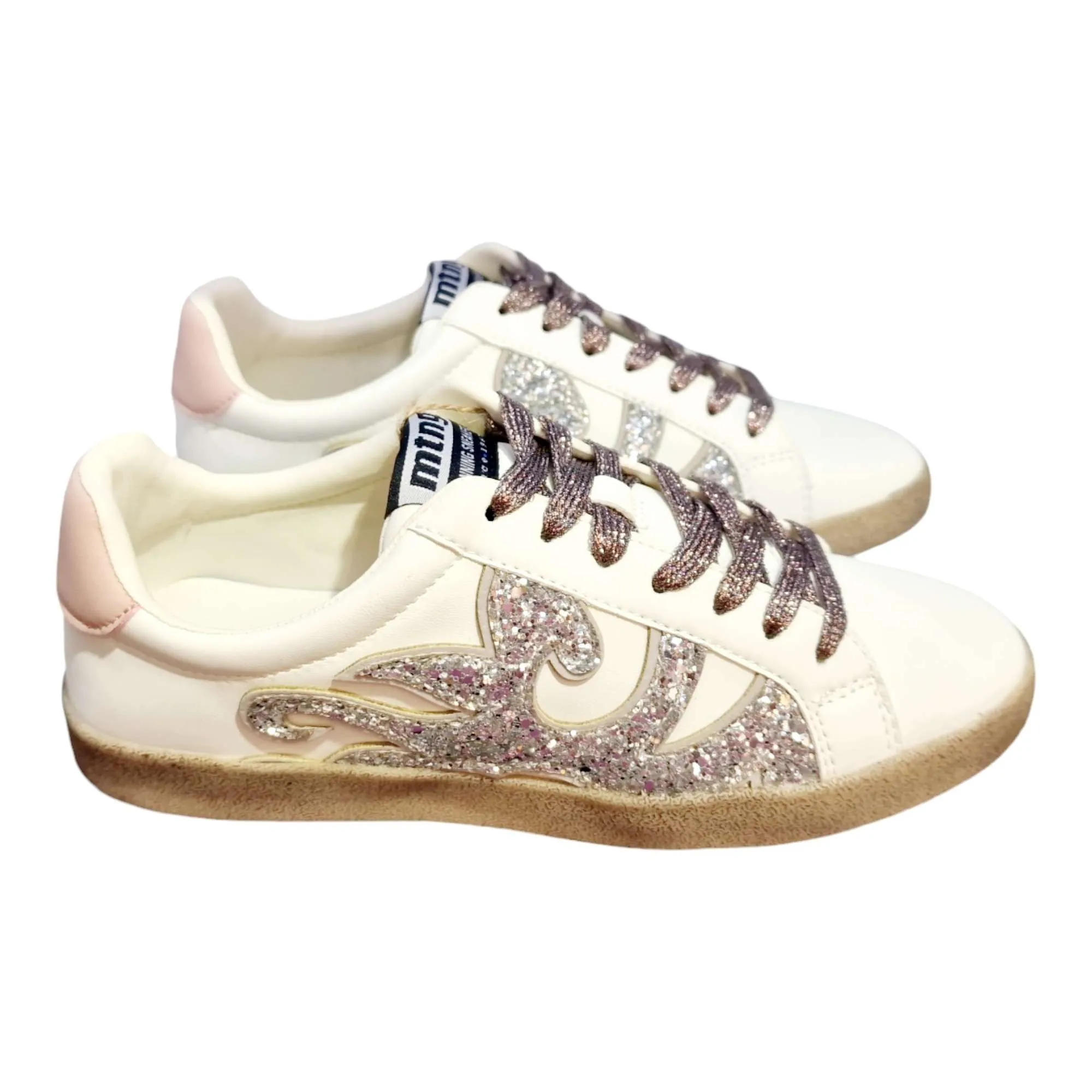 ZAPATILLAS MUSTANG MUJER SUELA CASCO CORDONES BRILLO BLANCO