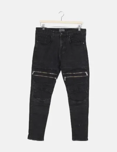 Zara Jeans denim negro cremallera